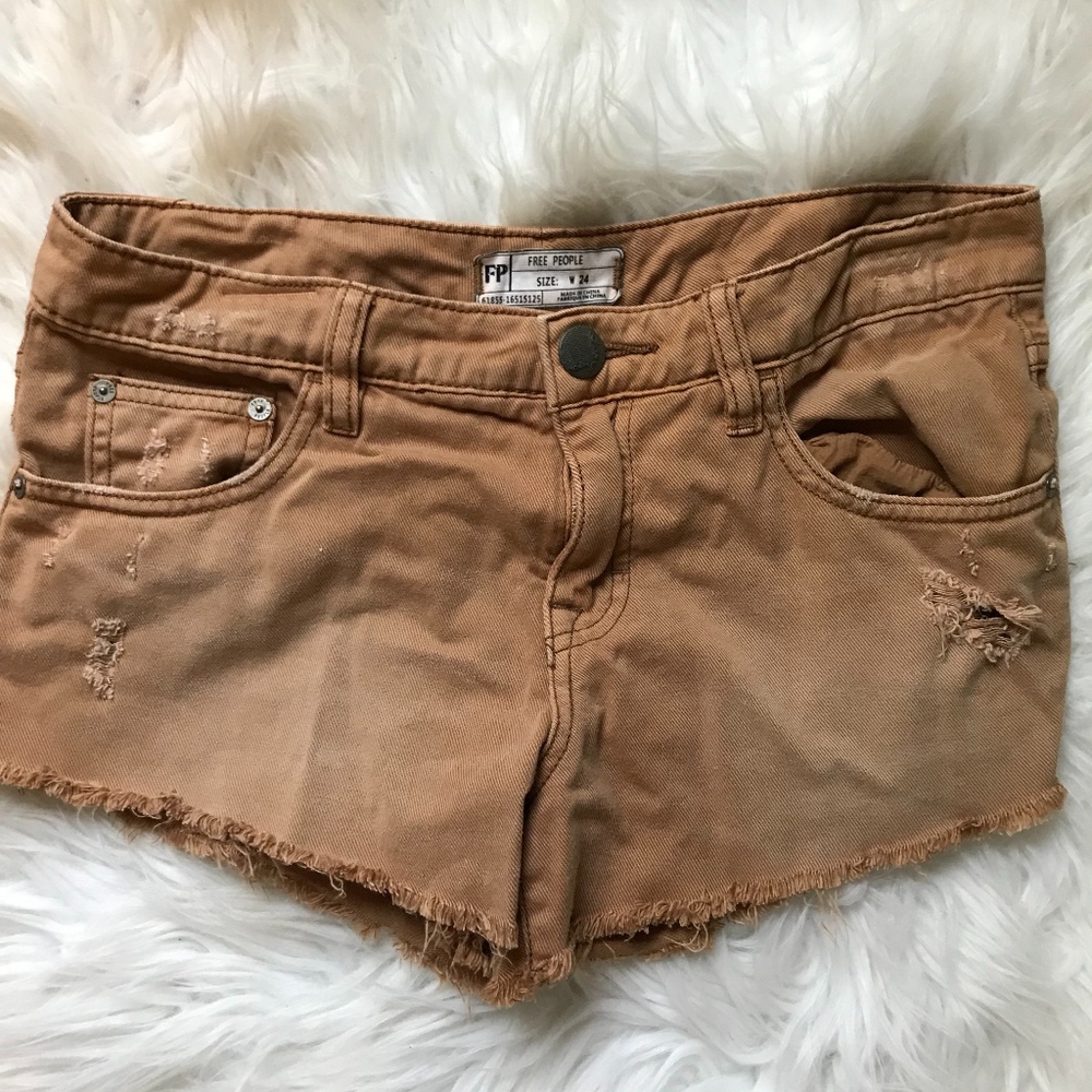 Free People Distressed Khaki Shorts